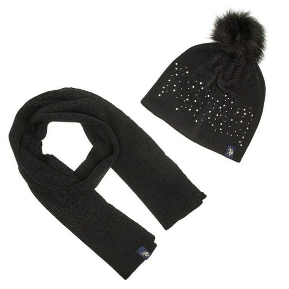U.S. Polo Assn. Women's Scarf & Pom Pom Hat Set Black One Size Brand New MSRP$40 - Picture 1 of 6